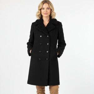 Youthcraft Wool Blend Black Woven Ribbed 3/4 length Vintage Winter Overcoat L